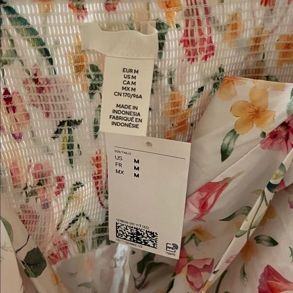 NWT H&M Floral Spaghetti-Strap Dress in White with Pink & Yellow Flowers - Picture 2 of 5